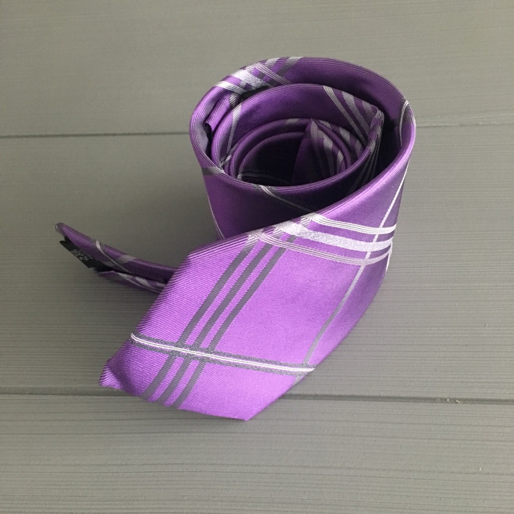Kenneth Cole New York Purple & Silver Plaid Tie
